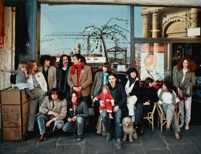 Agnès (far left) with family and friends in front of the Rue du Jour store in 1976. - © Photograph by Brigitte Lacombe, System Magazine