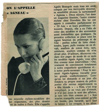 One of the first articles about Agnès, in the magazine *Dépêche Mode*, cut out and
stuck in an album by her sisters (date unknown). - © agn&eacute;s B archives, System Magazine