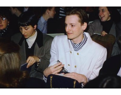 An immoderate aesthete. Hamish Bowles. - © &lsquo;Around 1986, with Lorina Crosland, my wonderful assistant and soon a fashion editor in her own right. I&rsquo;m wearing a white slub silk jacket from the Chanel press sale; I would sometimes wear one over the shoulders like a twinset. The navy and white cotton jersey shirt was by Jasper Conran from his Chanel for Men collection. He gifted me an ensemble after his bossy pattern cutter Mark Tabard told him I was a coming man. This must have been my lewk when I went for my interview with Anna Wintour at British Vogue.&rsquo;, System Magazine