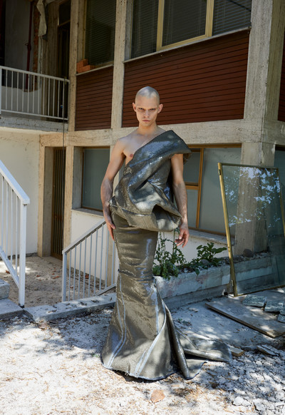 Sebastian wears Garland gown, from *Strobe*, Autumn/Winter 2022 - © System Magazine