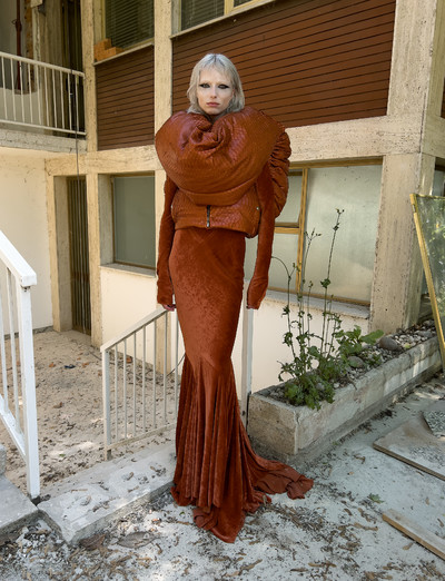 Tanya wears Knot Vest jacket and Glenda gown, from *Strobe*, Autumn/Winter 2022 - © System Magazine