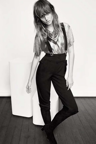 Vintage sailor pants with suspender detail by Versace Couture 
Vintage 1980s chain-mail T-shirt 
Vintage over-the-knee boots by Helmut Lang 
Chain-mail bandanas by Versace - © System Magazine