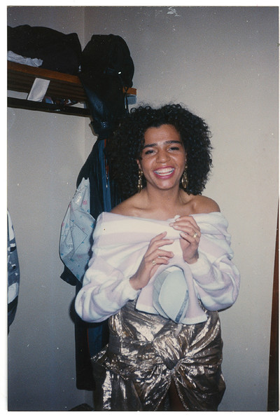 1990. ‘Michelle backstage at a performance of a travelling theatre show called *Black Heroes*, a pioneering show that toured around the UK and Jamaica. It told the story of, as the name suggests, black heroes such as Bob Marley and Malcolm X. Michelle was part of the cast and also did all the make-up.’ - © System Magazine