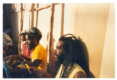 1988. ‘Dennis Brown and John Holt backstage at Reggae Sunsplash, with Eek-A-Mouse in the background.’ - © System Magazine