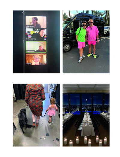 Best Performance. Sara Moonves. - © Top left. Zoom Call with Steven Spielberg and the W Team, 2023. 
Top right. Dovile Drizyte and Juergen Teller on set, Los Angeles, 2024. 
Bottom left. Zora, Lynn Hirschberg and Sara Moonves&rsquo; daughter Georgia on set, 2023. 
Bottom right. A dinner hosted by Nicolas Ghesqui&egrave;re and Sara Moonves in Los Angeles, 2026., System Magazine