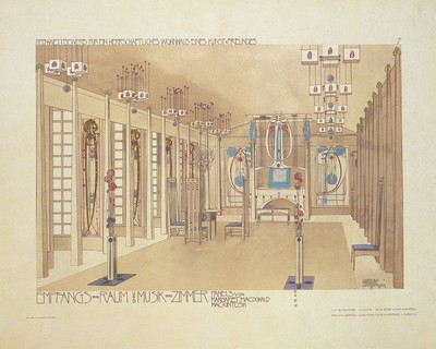 Hose for an Art Lover, lobby and music room by Charles Rennie Mackintosh, 1901. - © System Magazine