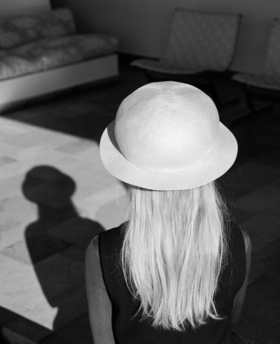 Off-white straw bowler hat, 1980
Black crêpe-de-laine and silver leather dress, 1969
Brown lycra slip - © System Magazine